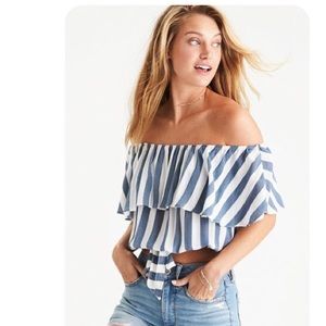 Off the shoulder striped shirt